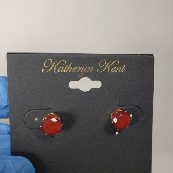 Katheryn Kent Red Stone Stud Earrings – Gold-Tone Women's Statement Jewelry - Picture 7 of 8